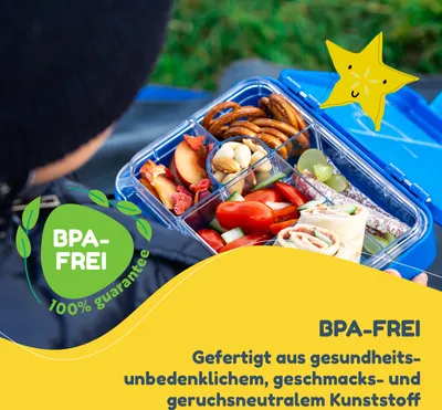 Produktbild von Schmatzfatz Junior Brotdose für Kinder mit Fächern, Bunte Kinder Brotdose, Bento Brotdose Unterteilt & Auslaufsicher, BPA-Freie Lunchbox für Kindergarten/Kita, Kinder Bento Box, Sichere Vesperdose