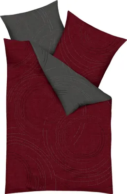 Produktbild von JACK by Kaeppel Fein Biber Wende Bettwäsche 2 tlg. Jaro Rubin Bordeaux Kreise Linien Reißverschluss, Größe:135x200cm Bettwäsche