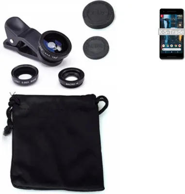 Produktbild von K-S-Trade Smartphone Kamera Linsen Set Kompatibel mit Google Pixel 2 3in1 Clip-On Kamera Adapter Macro Weitwinkel FishEye Fischauge Objektiv Linse