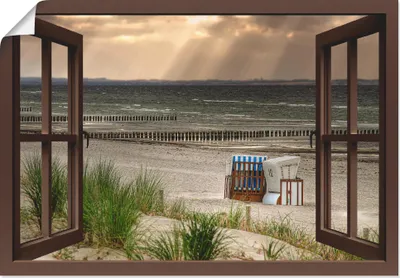 Produktbild von Henner Damke: Fensterblick - Einsamer Strand 'Schwarzer Busch' auf der Insel Poel, Produkt:Poster, Größe (HxB):70x100 cm / Poster