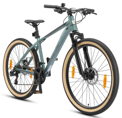 Produktbild von BIKESTAR Alu Mountainbike 26 Zoll | 21 Gang Hardtail Sport MTB 16 Zoll Rahmen Scheibenbremse Federgabel | Grau Gelb