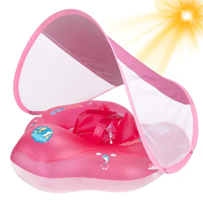 Produktbild von Schwimmring Baby mit UV-Dach (UPF 50+)Idealer Baby Float für 6–30 Monate,Rosa Baby Schwimmhilfe mit,Aufblasbare Schwimmtrainer mit Anti-Umkippen Float