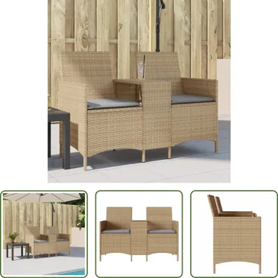 Produktbild von The Living Store Gartensofa 2-Sitzer mit Tisch und Kissen Beige Poly Rattan