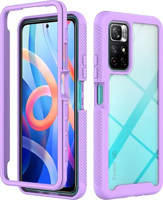 Produktbild von Xiaomi Poco M4 Pro 5G Hülle, Hybrid Transparente Rückseite Robust TPU Bumper Rutschfest Stoßfest Ganzkörper Schutzhülle für Xiaomi Poco M4 Pro 5G Lila