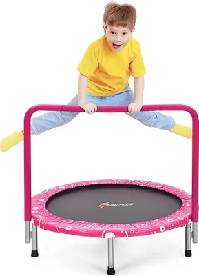 Produktbild von GOPLUS φ92cm Kinder Mini Trampolin mit Haltegriff, klappbares Trampolin bis 150kg belastbar, Kindertrampolin für Indoor, Sicherheitstrampolin