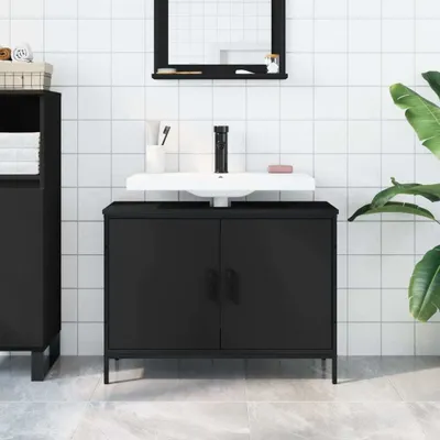 Produktbild von Eleganter Möbel Waschbeckenunterschrank Schwarz 80x30x60cm Holzwerkstoff - CJG854202 - Spiegelschränke