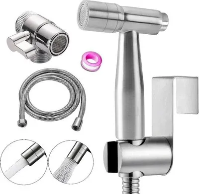Imagen del producto de Baño con inodoro, ducha y cabezal de ducha con doble modo de chorro. Incluye: soporte de pared, grifo, asiento para inodoro y acero inoxidable
