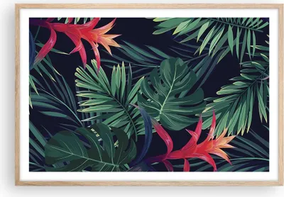 Produktbild von Gerahmtes Poster - Rahmen in heller Eiche - Exotisch Blumen Blätter - 91,5x61 cm - Wand Bild - Wanddeko - Wandbilder - Wandposter - Bilderrahmen - Bilder - Kunstdruck - Wandbild - P2NAA91x61-4308