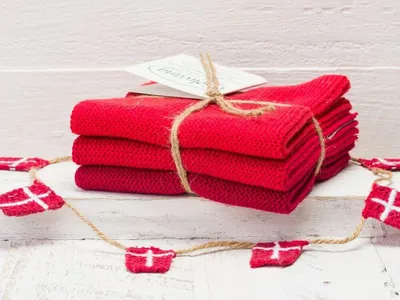 Produktbild von Solwang Wischtuch ROT KOMBI gestrickt 3er Set Küchentuch Putztuch Wischlappen