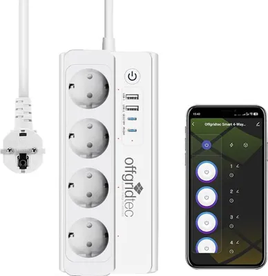 Produktbild von Offgridtec Smarte 4-fach Steckdosenleiste + 2x USB-A und 2x USB-C Anschluss mit Smart Life- oder Tuya-App - 1,5m Kabel