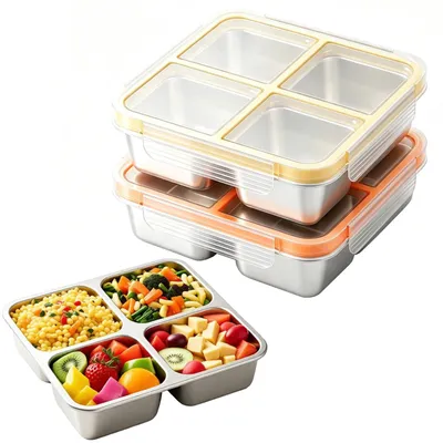 Immagine prodotto di Solidchoice - Set di 2 contenitori per snack in acciaio inossidabile, senza perdite, con 4 scomparti