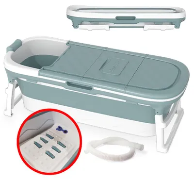 Zdjęcie produktu dla Wanna Składana Silikonowa Niebieska Przenośna Kąpiel  Domowe SPA 152cm
