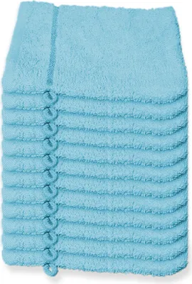 Produktbild von 12er Pack Waschlappen Frottier mit Kordelaufhänger Waschhandschuhe Frottee aus Baumwolle Oese zum aufhängen viele Farben ca. 15x21 cm 480 g/qm Türkis