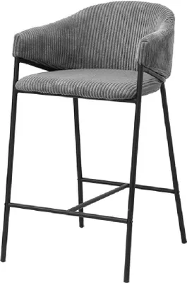 Image de Chaise de comptoir IMANY – Velours côtelé gris foncé – Avec accoudoirs – Pieds en métal noir – Style design/industriel