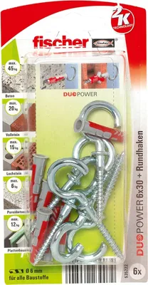 Produktbild von Fischer 6x DUOPOWER 6X30 WH mit Winkelhaken - 535218