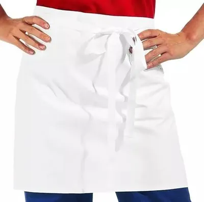A person wearing a white apron.