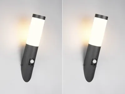 Produktbild von 2er Set LED Außenwandleuchten mit Bewegungsmelder aus Edelstahl Schwarz, H: 39cm