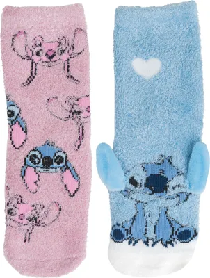 Produktbild von Disney Lilo & Stitch 3D ABS Kuschelsocken für Mädchen - Flauschige Kinder Wintersocken Stoppersocken antirutsch Socken warme Söckchen Rosa/Blau (2er Pack), Größe:27-30