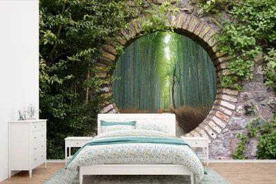 Produktbild von MuchoWow® Fototapete für Wohnzimmer oder Schlafzimmer Wandtapete Vinyl Motivtapete Bambus - Wald - Japanisch - Aussicht - 420x280 cm - Zimmer für Kinder