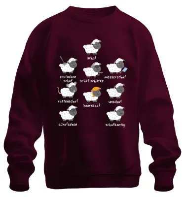 Productafbeelding van Grappige schapen-spreuken, woordspelingen, schapen-humor, uni sweatshirt, trui, bordeauxrood, maat XL