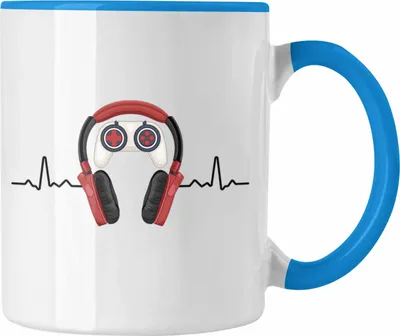 Produktbild von Trendation - Gamer Tasse Geschenk Herzschlag Zocker Geschenkidee Jungs Jungen Mitbringsel (Blau)