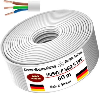 Obrázok produktu pre 60 m plastový hadicový kábel H05VV-F 3G2,5 biely flexibilný kábel pre spotrebiče