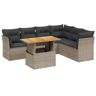 Image de vidaXL Ensemble de salon de jardin 7 pièces avec coussins Gris Poly rotin