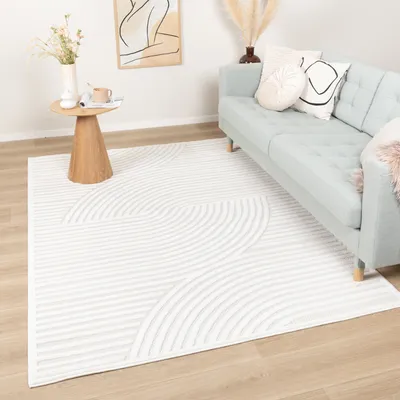 Produktbild von Volero - Teppich Modern - Nori Curves Weiß - 160x230 cm - Wohnzimmer, Esszimmer, Schlafzimmer - Boho, Industrielle, Ländlich, Modern, Skandinavisch, Retro