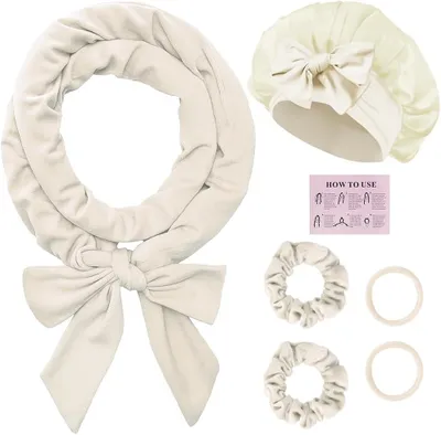 Produktbild von 6 Stück Lockenwickler Über Nacht, Samt Heatless Overnight Curls Band, Locken Ohne Hitze, DIY Hair Curler Rollers Set, heatless curls für Langes Mittleres Haar(Khaki)