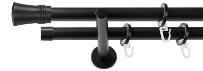 Produktbild von SN Deco Gardinenstange Lyon, 19 mm, 2-läufig, Stahl, Komplett-Set mit Ringen, Auflageträger, 320 cm, schwarz