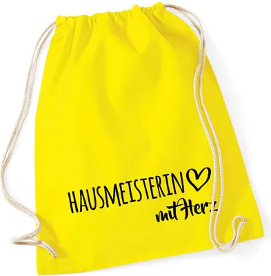 Produktbild von Huuraa Turnbeutel Hausmeisterin mit Herz 12 Liter Yellow Baumwolle Rucksack Geschenkidee