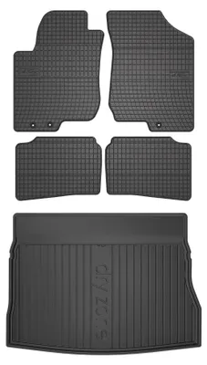 Imagen del producto de Alfombrillas de goma + bandeja de maletero para Kia Cee`d I 2006-2012 (hatchback) – juego de 5 piezas, negras, a medida – Wielganizator SolidPRO