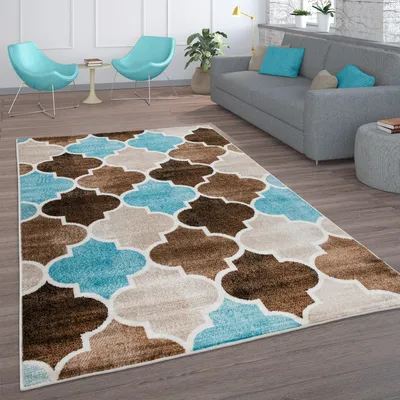 Immagine prodotto di Tappeto soggiorno vintage a pelo corto motivo marocchino a rombi turchese marrone dimensioni 60x100 cm