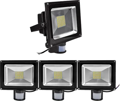 Produktbild von 4pcs 50W LED Fluter SMD Strahler mit PIR Bewegungsmelder,Greenmigo 120° Fluter IP65 Wasserdicht Aluminiumkörper Schwarz Warmweiß