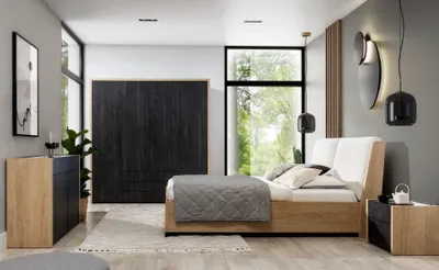 Produktbild von Kleiderschrank Schwarz Holz Schlafzimmer Design Modern Möbel Garderobenschrank