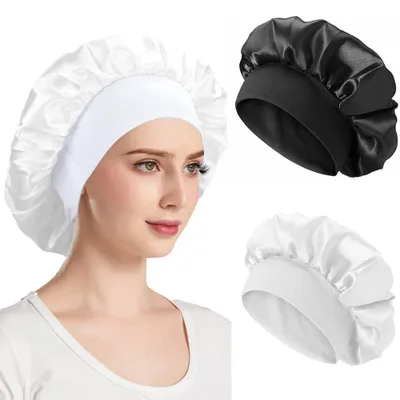 Produktbild von 2 Stück Satin-Haarmütze, für Damen, Mütze aus Satin, mit weichem Gummiband (schw