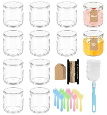 Image de Solidchoice - Pots de yaourt transparents avec couvercle et cuillère, 200 ml, lot de 12