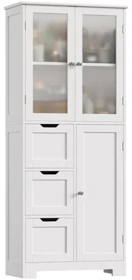 Image de Meuble de salle de bains - Meuble haut - 3 portes - 3 tiroirs - MDF - Pour la salle de bains ou la cuisine - Blanc