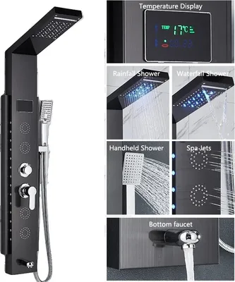 Zdjęcie produktu dla Panel prysznicowy, cyfrowy wyświetlacz temperatury, element świetlny LED, 8003 czarny