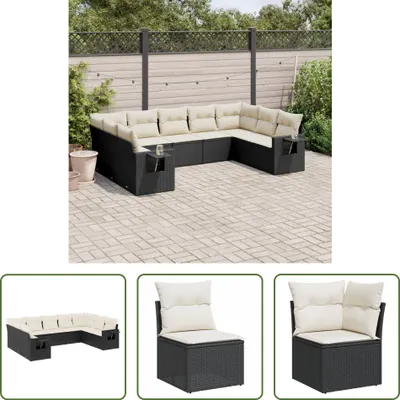 Produktbild von The Living Store 9-tlg. Garten-Sofagarnitur mit Kissen Schwarz Poly Rattan