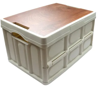 Image de Boîte de rangement avec couvercle en bois - Pliable - Étanche - 55L - 52,5x35x28,5 cm