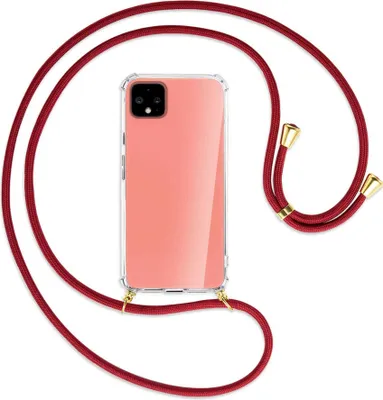 Produktbild von Handykette Backcover-Schutzhülle mit Band (Metall goldfarben) für Google Pixel 4 - dunkelrot