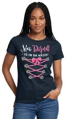 Produktbild von Spreadshirt Dirndl Spruch Mit Blumen Und Bindeoptik Frauen T-Shirt, M, Navy