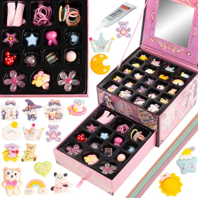 Produktbild von COIL Schmuckset, Kinderschmuck, Perlen zum Auffädeln, Selbstbausatz, DIY Set, Kreativset, Charm Set, Armband, Kette, Haarschmuck, 63 Teile