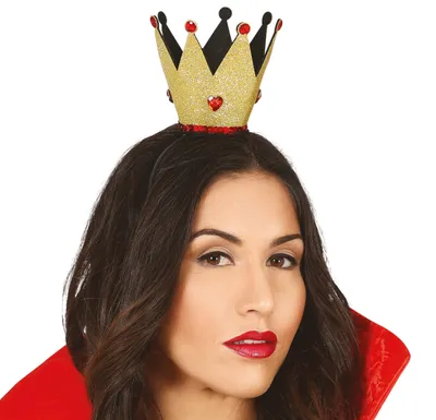 Productafbeelding van Kroon, kostuum, haarband, majestueuze tiara, zwarte diadeem, feestkroon, hoofdtooi, carnavalaccessoire, voor carnaval, cosplay, kroningsfeest, uitstraling. Kleur: goud
