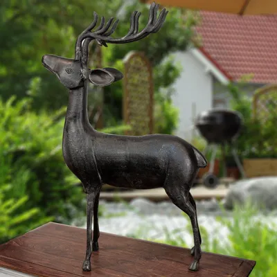 Produktbild von Hirsch Skulptur,  Aluminiumfigur, Schwarz-grau, Tiere, Tierfiguren, Dekoration