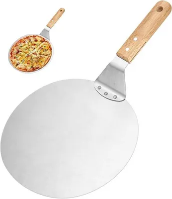 Zdjęcie produktu dla Nożyczki do pizzy RVS – okrągłe, 10 cali, drewno i stal, metalowe ostrze, srebrne