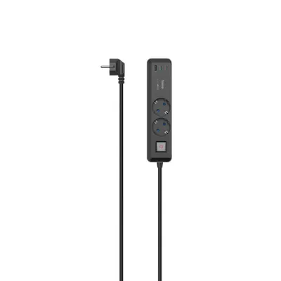 Produktbild von Steckdosenleiste, 2-fach, USB-C/A 65W, PD, Schalter, 1,4 m, Schwarz/Grau (00223188)