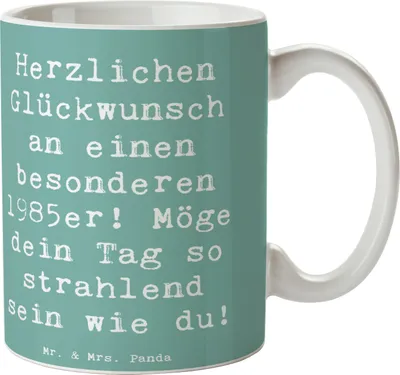 Produktbild von Mr. & Mrs. Panda Tasse Spruch 1985 Geburtstag - Meeresbrise - Geschenk, Dekotasse, Geburtstagsgeschenk, Jubiläum, Teebecher, Feier, Geschenke, Geburtstagsspruch, Alter