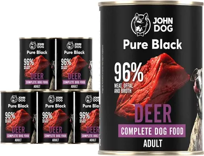 Produktbild von John Dog Hundenassfutter Pure Black Hirsch - Premium Getreidefreies Hundefutter mit 96% Fleisch - Monoprotein Nassfutter für Hunde 6 x 400g